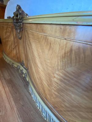 Antique French Louis XV Carved Satinwood Full Size Frame and Mattress