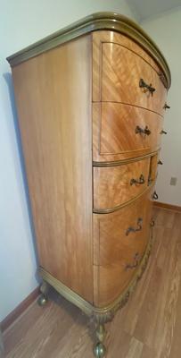 Antique French Louis XV Carved Satinwood Five Drawer Dresser