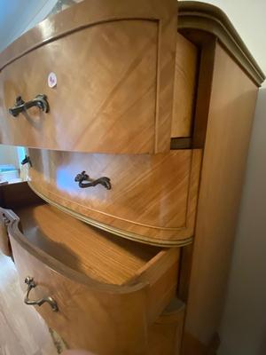 Antique French Louis XV Carved Satinwood Five Drawer Dresser