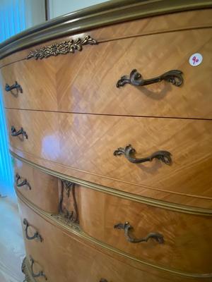 Antique French Louis XV Carved Satinwood Five Drawer Dresser