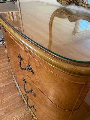 Antique French Louis XV Carved Satinwood Three Drawer Bureau