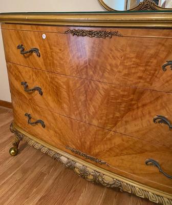 Antique French Louis XV Carved Satinwood Three Drawer Bureau