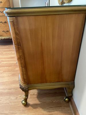Antique French Louis XV Carved Satinwood Three Drawer Bureau