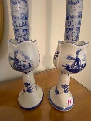 Vintage Delft Blue Candles and Candlesticks Pair