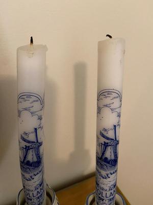 Vintage Delft Blue Candles and Candlesticks Pair