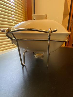 Vintage Godinzer Porcelain Chafing Dish with Rack