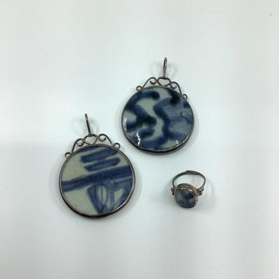 528 Chinese Pottery Porcelain 925 Pendants & Ring