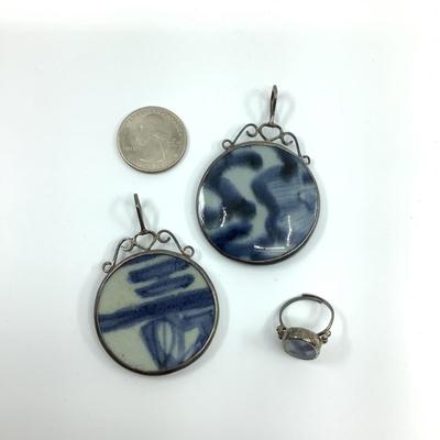 528 Chinese Pottery Porcelain 925 Pendants & Ring