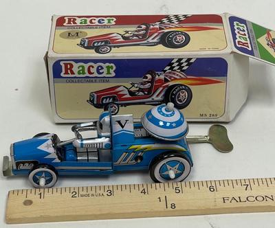 Vintage Tin Toy Clockwork Racer Metal King Collectable Blue Race Car