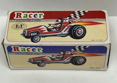 Vintage Tin Toy Clockwork Racer Metal King Collectable Blue Race Car