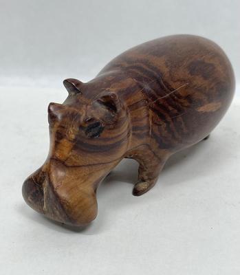 Carved Wooden Hippo figurine 2" x 5"