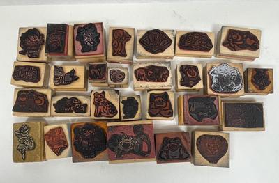 Wooden Rubber Stamp Pigs Piggy Lot