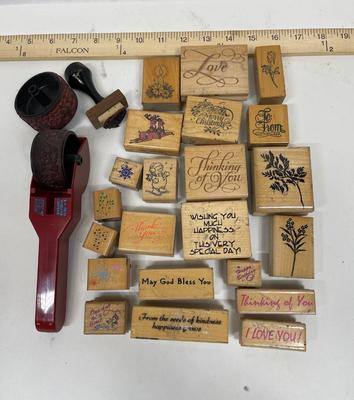 Wooden Rubber Stamp Lot - sayings, greetings, plants, Christmas, etc