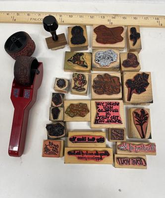 Wooden Rubber Stamp Lot - sayings, greetings, plants, Christmas, etc