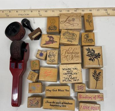 Wooden Rubber Stamp Lot - sayings, greetings, plants, Christmas, etc