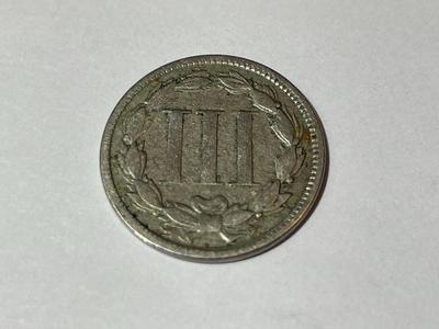 1865 CIRCULATED CONDITION 3-CENT NICKEL TYPE COIN AS PICTURED.
