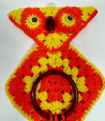 Vintage Crocheted Owl Pot Holders Bright Orange and Yellow