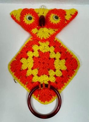 Vintage Crocheted Owl Pot Holders Bright Orange and Yellow