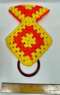 Vintage Crocheted Owl Pot Holders Bright Orange and Yellow