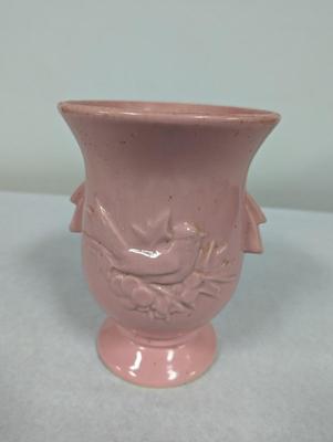 Vintage McCoy Pink Large Vase With Cardinal Bird