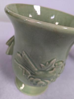 Vintage McCoy Green Large Vase With Cardinal Bird