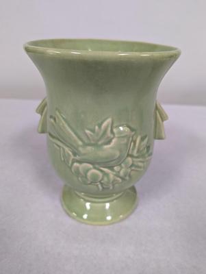 Vintage McCoy Green Large Vase With Cardinal Bird
