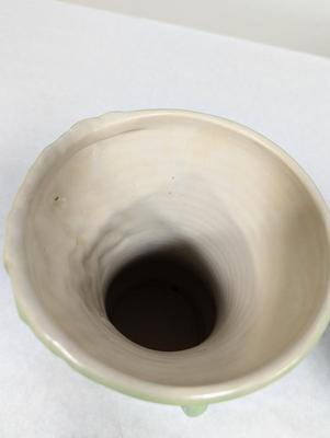 Vintage Pottery Vase Light Green Ribbed Fruit Design