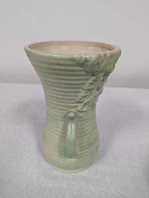 Vintage Pottery Vase Light Green Ribbed Fruit Design