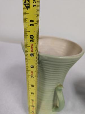 Vintage Pottery Vase Light Green Ribbed Fruit Design