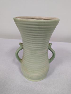 Vintage Pottery Vase Light Green Ribbed Fruit Design