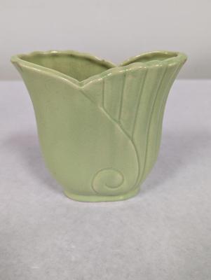 Vintage Modern Green Glazed Pottery Vase