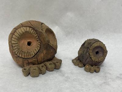 Vintage MCM Brutalist Clay Owl Figurine Pair