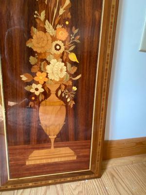 Vintage Flower Bouquet and Vase Marquetry/Wood Inlay Wall Art