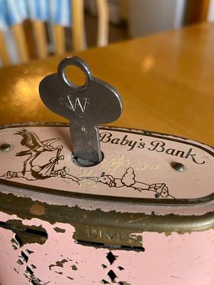 Vintage/Antique Baby Bank with Key