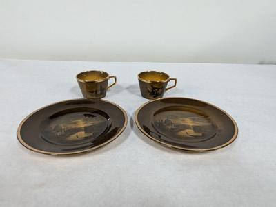 Vintage Ridgways Royal Vistas Ware Plates & Cups - Scene by Famous Artist