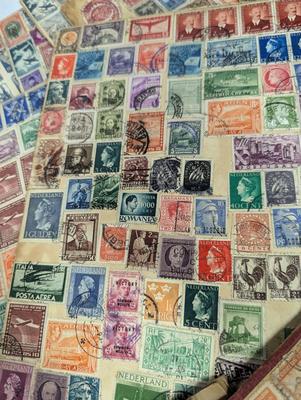 Vintage Stamps Attached To Craft Paper Stamps On Both Sides