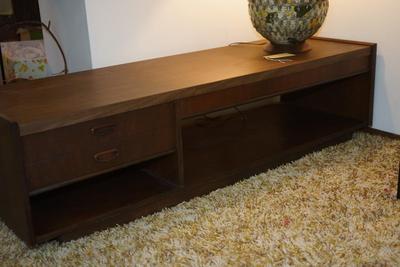 1970's MCM 60" WALNUT COFFEE TABLE W/ FORMICA TOP / ONE DRAWER /LOWER SHELF