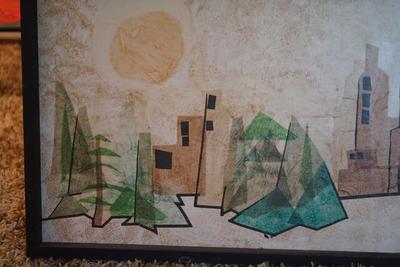 STELLAR 1969 SIGNED MCM STYLE WALL ART FRAMED / PAPER COLLAGE W/ WATERCOLOR
