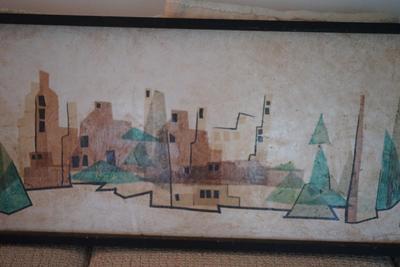 STELLAR 1969 SIGNED MCM STYLE WALL ART FRAMED / PAPER COLLAGE W/ WATERCOLOR
