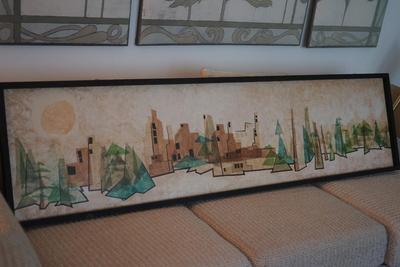 STELLAR 1969 SIGNED MCM STYLE WALL ART FRAMED / PAPER COLLAGE W/ WATERCOLOR