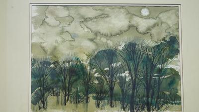 1966 ORIGINAL WATERCOLOR & INK ENTITLED"MOONLIGHT" /SIGNED , DATED MATTED AND FRAMED