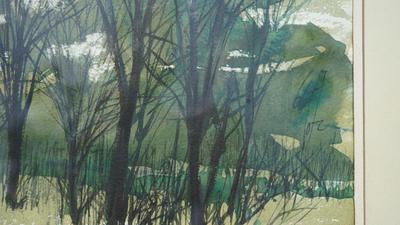 1966 ORIGINAL WATERCOLOR & INK ENTITLED"MOONLIGHT" /SIGNED , DATED MATTED AND FRAMED