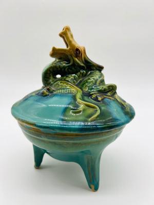 Vintage Dragon Footed Pottery Glazed Incense Burner