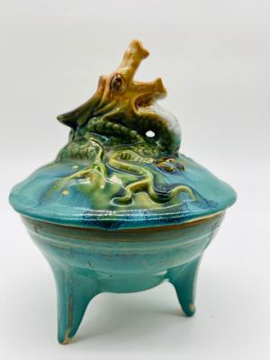 Vintage Dragon Footed Pottery Glazed Incense Burner