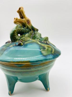 Vintage Dragon Footed Pottery Glazed Incense Burner
