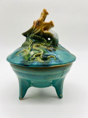 Vintage Dragon Footed Pottery Glazed Incense Burner