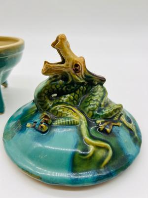 Vintage Dragon Footed Pottery Glazed Incense Burner