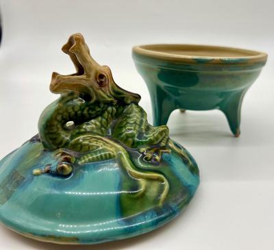 Vintage Dragon Footed Pottery Glazed Incense Burner