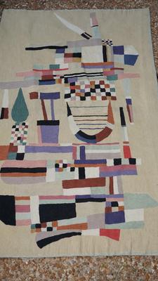 VINTAGE MCM FIBER /YARN COLORFUL GEOMETRIC WALL HANGING