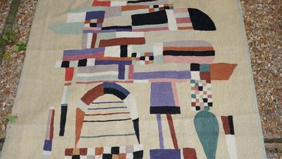 VINTAGE MCM FIBER /YARN COLORFUL GEOMETRIC WALL HANGING
